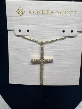 Kendra Scott Gold Cross Necklace with Clear Crystals